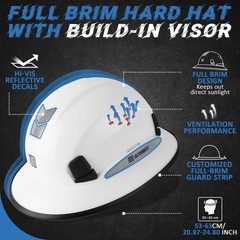 Full Brim Hard Hat with Built-in Visor, 6-Point Suspension, Fits 20.87-24.80″