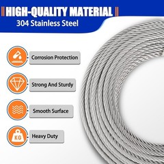 3/16 Stainless Steel Wire Rope 200ft 7×19 Aircraft Cable 3700lb Zipline Railing