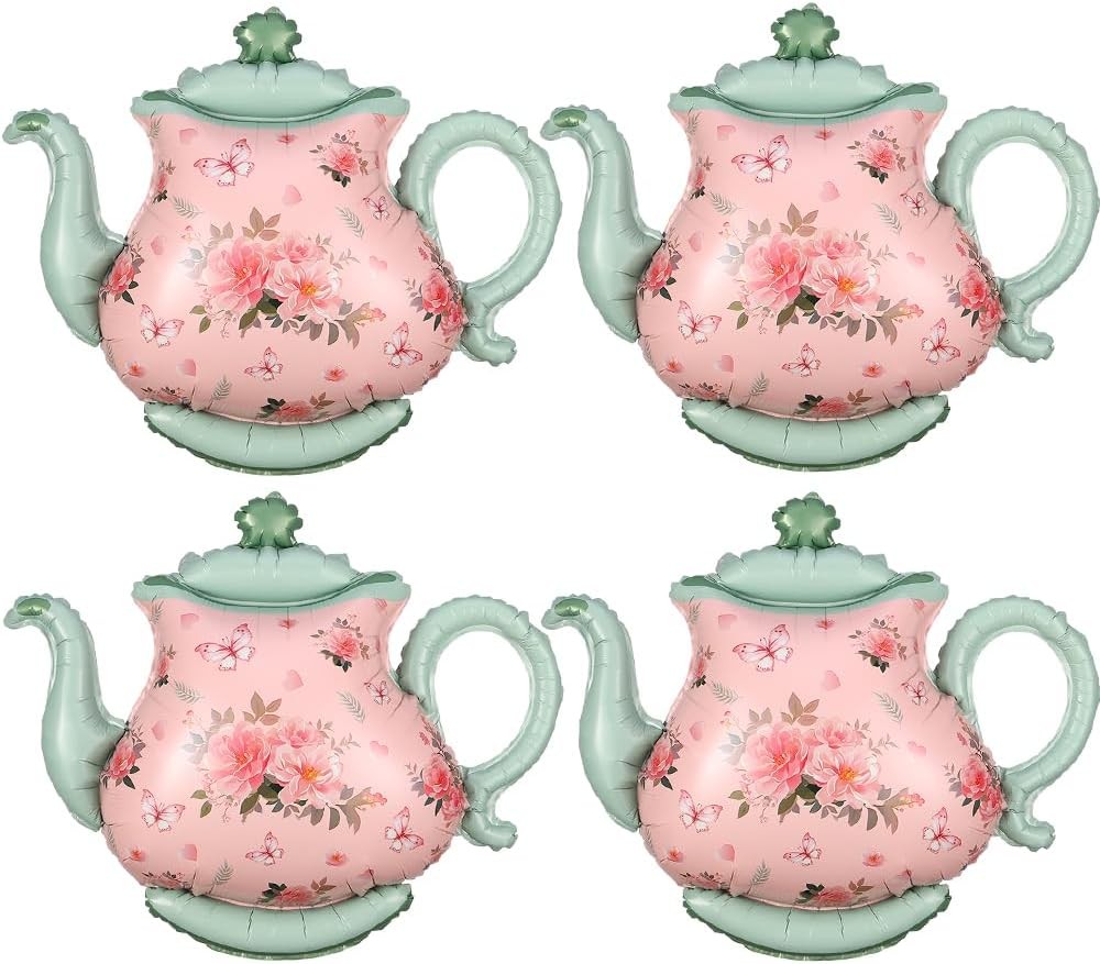 Teapot Balloon 4 Pieces 22inch Pink Green Teapot Mylar Foil Mylar Balloons for