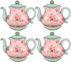 Teapot Balloon 4 Pieces 22inch Pink Green Teapot Mylar Foil Mylar Balloons for