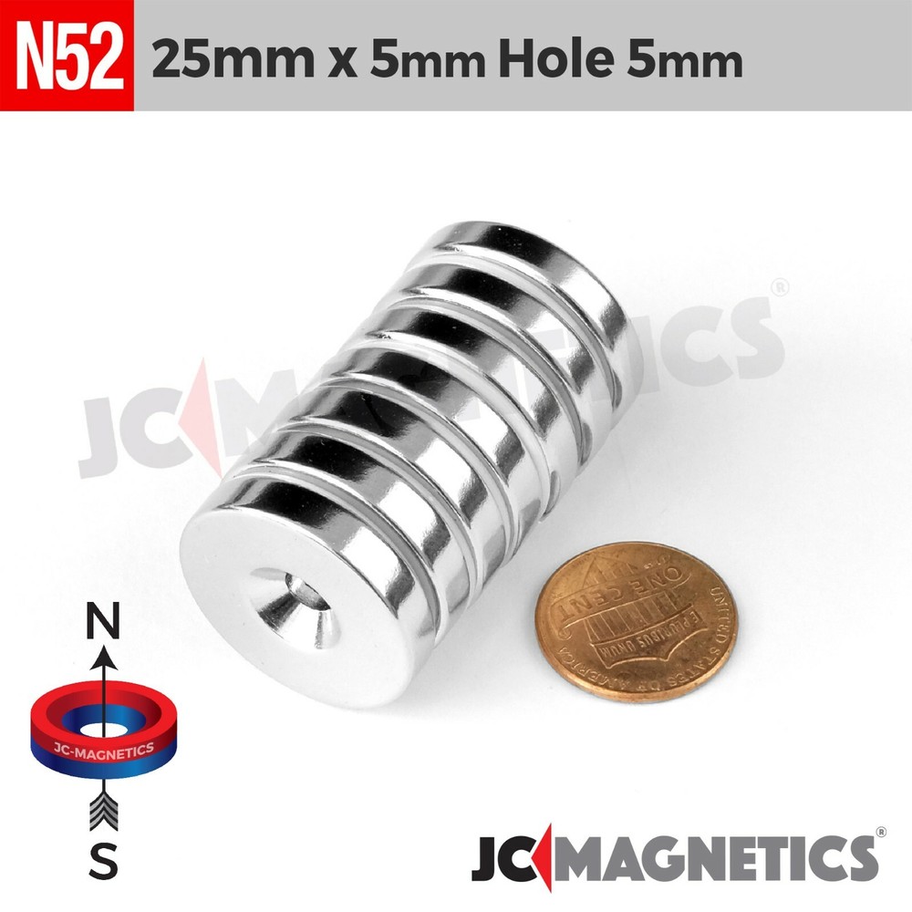 25mm x 5mm Hole 5mm Strong N52 Countersunk Ring Rare Earth Neodymium Magnet