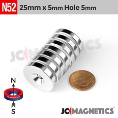 25mm x 5mm Hole 5mm Strong N52 Countersunk Ring Rare Earth Neodymium Magnet