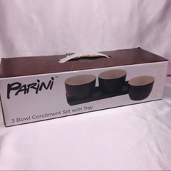 New 3-Piece Ceramic Condiment Set with Tray by Parini-Restaurant Supplies