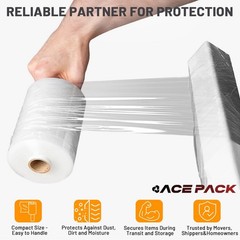 Shrink wrap Stretch Film Clear 2 Rolls 5″x1000 80 Gauge with Handle Heavy Duty