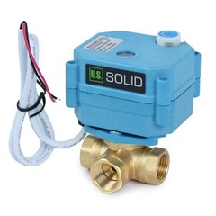 U.S. Solid 3 Way Electric Motorized Ball Valve 3/8 inch Brass 9-24V AC/DC