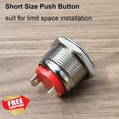 Gebildet Short Type Push Button 19mm Momentary Stainless Steel Push Button Sw…