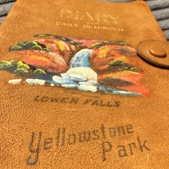 Vintage Yellowstone Park Diary & Reminder circa 1949, Real Leather, Hand Painted