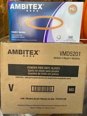 Ambitex Clear Vinyl Gloves, Size Medium, ( 10 boxes / 1 Case/ 1000 Gloves)