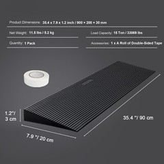 Cuttable Threshold Ramp 1.2″ Rise Rubber Wheelchair Ramp Solid 35.4″ Wide