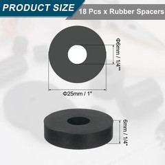 18Pcs Thick Rubber Spacer 1 Inch OD x 1/4 Inch ID x 1/4 Inch Thickness