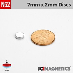 7mm x 2mm 9/32″ x 5/64 N52 Strong Round Disc Rare Earth Neodymium Magnet 7x2mm