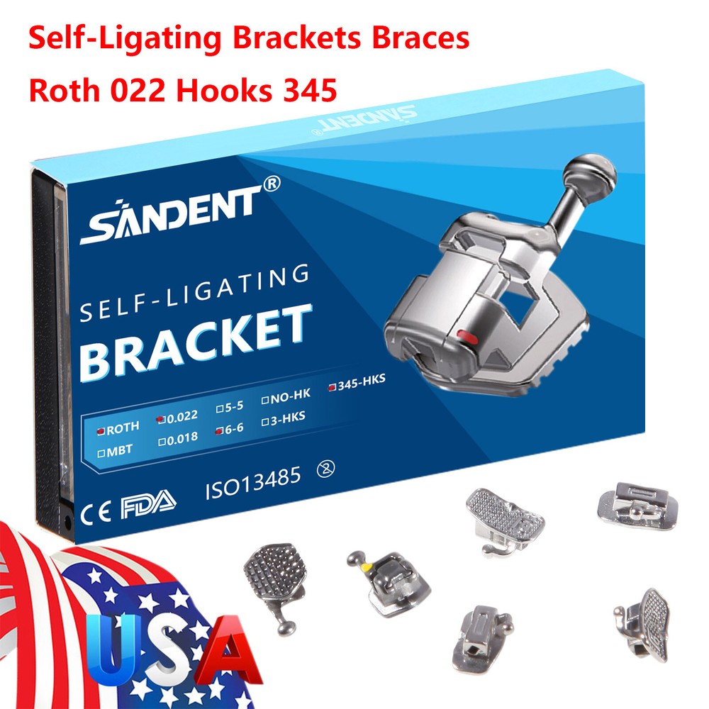 Dental Orthodontic Self-Ligating Brackets Braces Roth 022 Hooks 345 Buccal Tubes