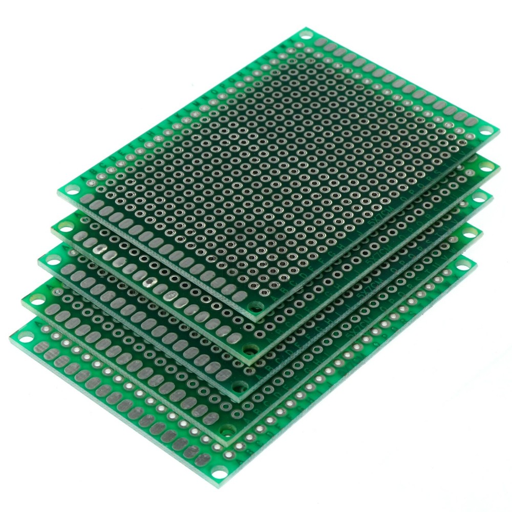 5cm x 7cm Green PCB Printed Circuit Board, 5 Pack, 432 Holes, 32 Pads