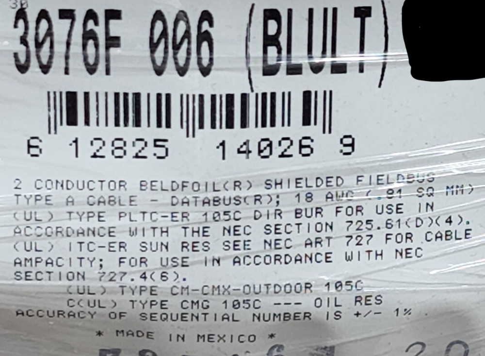Belden 3076F 18/1P Shielded Twist Pair Profibus PA PLTC-ER Direct Burial IS Blue