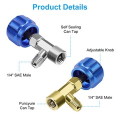 R1234YF Can Tap Valve Kit Self-Sealing & Puncture w/ Adapter for A/C Refrigerant