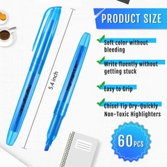 60 Pack Pastel Highlighters Chisel Tip Dry Quick Blue Ink Fluorescent Marker