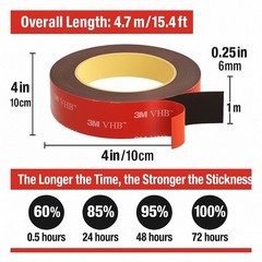 DPAL 3M Heavy Duty 0.25 in x 15.4 ft Double Sided Tape VHB 5952, Waterproof Foam