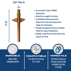 1) 1/2 PEX A STUB OUT WITH FLANGE 8″ TUBING, EXPANSION F1960