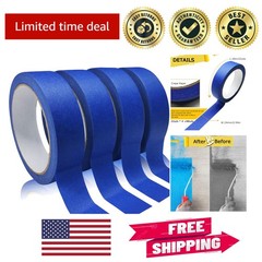 4 Rolls Blue Painters Tape – No Residue, 0.94in x 22yd for Perfect Edges