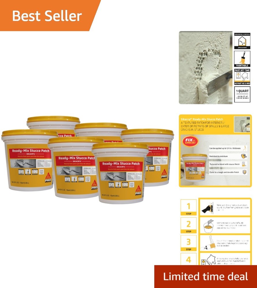 6-Pack Cryl Moisture-Resistant Acrylic Stucco Repair Patch – 1-Quart Solution