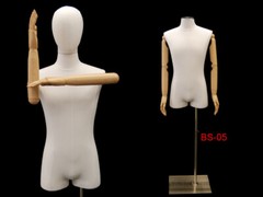 Adult Male White Linen Torso Mannequin Form with Flexible Arms and Head