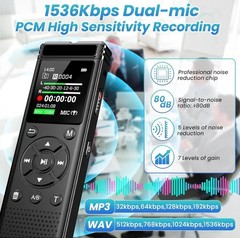 136GB Digital Voice Recorder Playback,9000 Hours Audio Recording,Voice activated