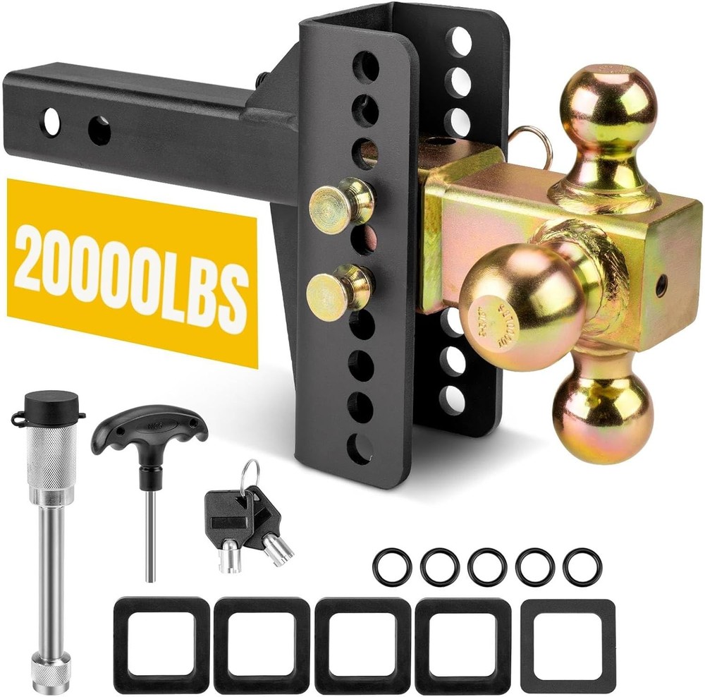 Adjustable Trailer Hitch,2″ Receiver,6″ Drop/Rise,Balls 20000 lbs