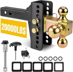 Adjustable Trailer Hitch,2″ Receiver,6″ Drop/Rise,Balls 20000 lbs
