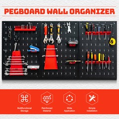 Pegboard Wall Organizer Kit 4 ft.Metal Toolboard W/ 25 Accessories & 3 Pegboards
