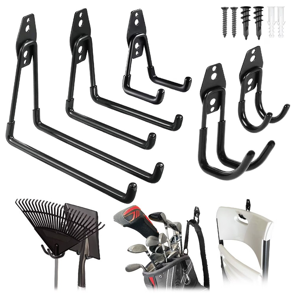 PeerBasics 5 Pack Hook Set Black Metal PVC Coated 50 lb