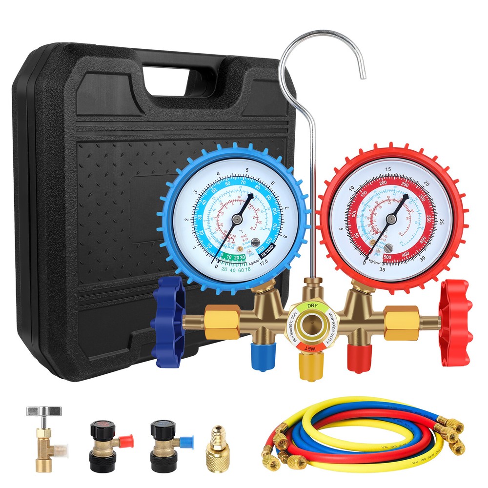 4CFM 1/3HP Air Vacuum Pump & Manifold Gauge Set HVAC+R134A R502 R22 R12 Kit A/C