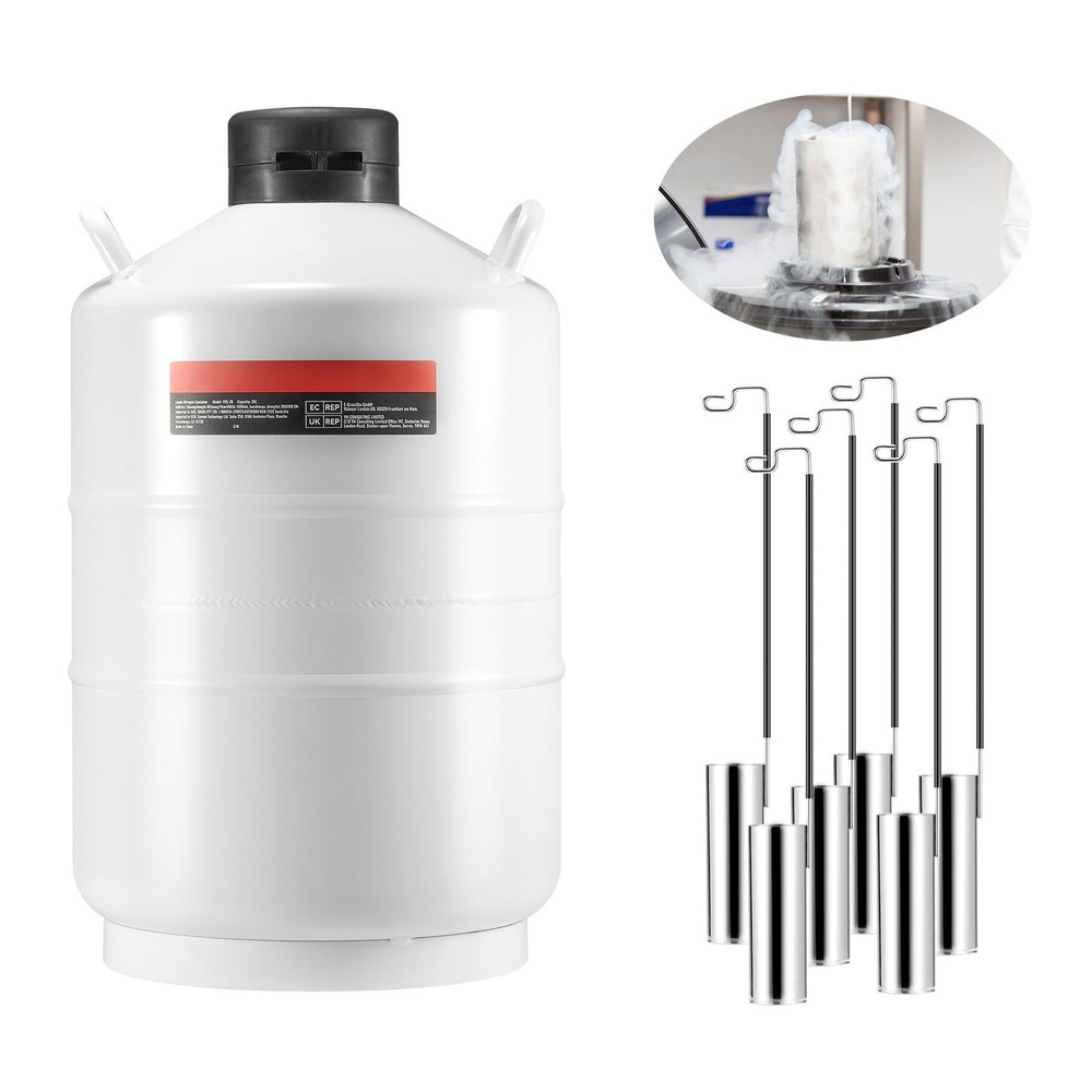 20L Aluminum LN2 Tank with 6 Canisters, Vacuum Insulated