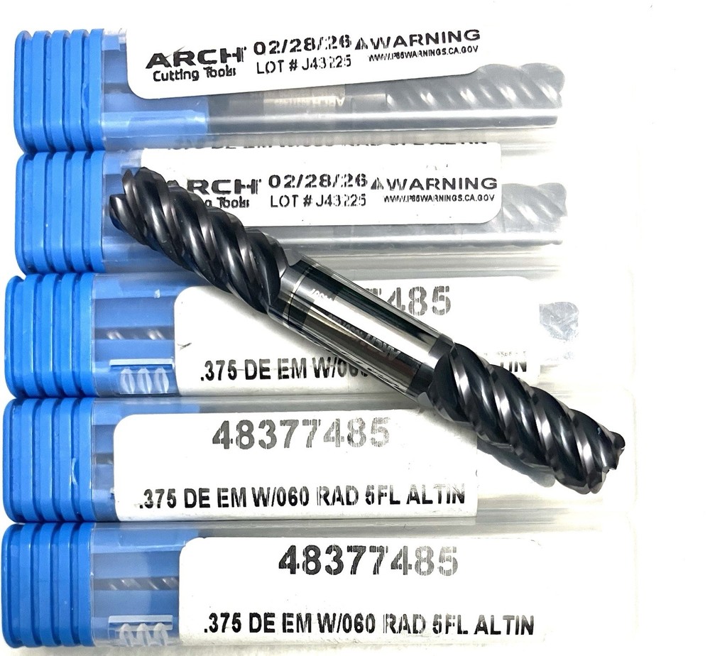 ARCH 3/8 5FL Double End Corner Radius End Mill .060R Solid Carbide AlTiN NEW