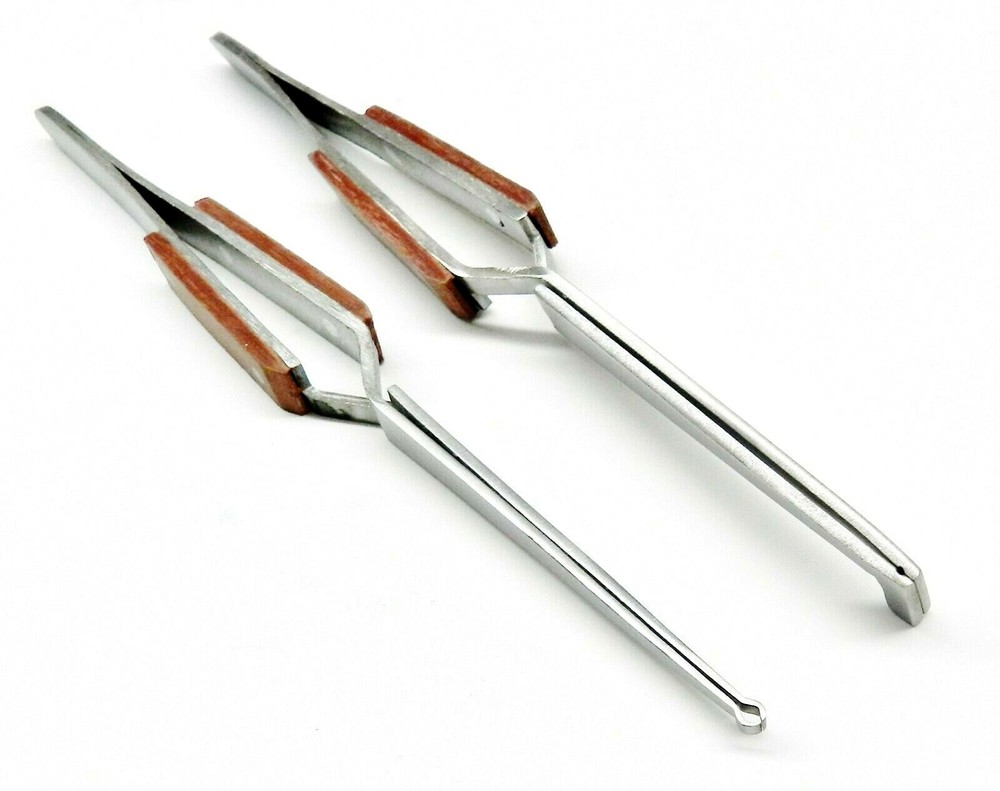 2 Fiber Grip Tweezers Cross Locking Straight & Bent Wire Holding Slotted Tweezer