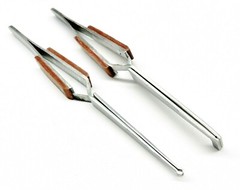 2 Fiber Grip Tweezers Cross Locking Straight & Bent Wire Holding Slotted Tweezer