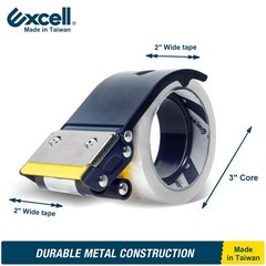 Excell Handheld Safety Tape Dispenser for 2″ Tape 3″ Core, Heavy Duty w/ 2 Rolls