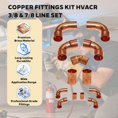 HVAC Copper Fittings Kit – 3/8″ & 7/8″ Couplings, Elbows for AC Refrigeration Li