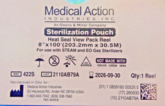 Medical Action Ind. Sterilization Pouch, #422S, 8″ x 100′ Roll, For Steam and EO