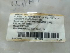 Parker 1/4GG-SS Female Pipe Connector 1/4Inch x 1/4Inch 14PCs In Lot