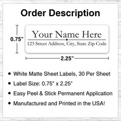 60 Return Address Labels Personalized Easy to Read Printed Custom 3/4 x 2 1/4