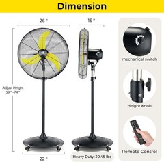 20/24/30 Inch Pedestal Fan 5000 CFM BLDC Motor Remote Oscillating Waterproof
