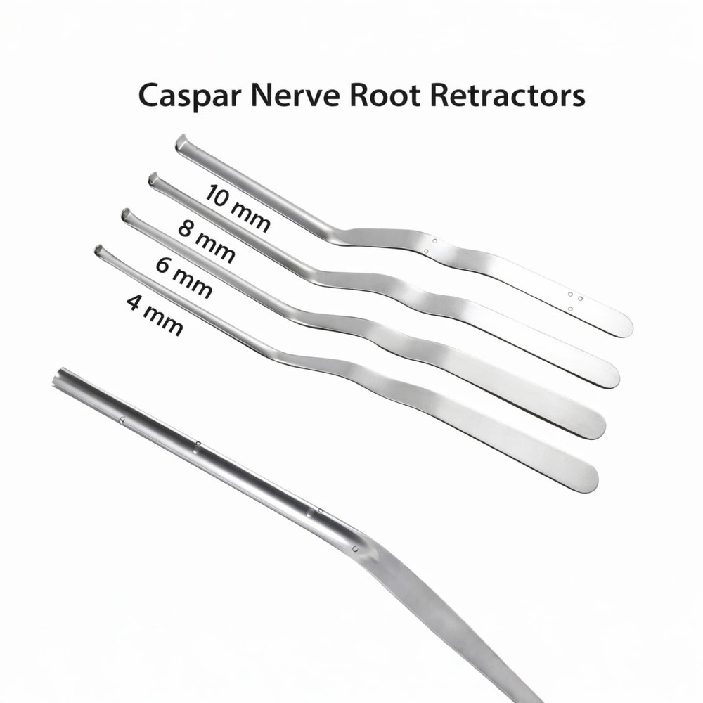 Caspar Nerve Root Retractor Bayonet Shaft 4,6,8,10 mm 4 PCs Set