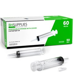 BH Supplies 60Ml Syringe Catheter Tip Sterile with Caps – (No Needle) – Sterile,