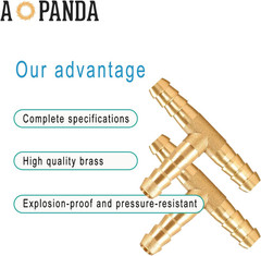 1/4″ Brass Barb Tee Fittings T-Shaped 3 Ways Union 1/4″ ID Hose Pipe Fitting for