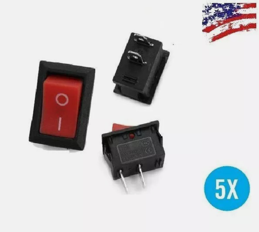 US Ship 5pcs RED Rocker Switch KCD1-101 250V 6A Boatlike Switch 2PIN ON OFF