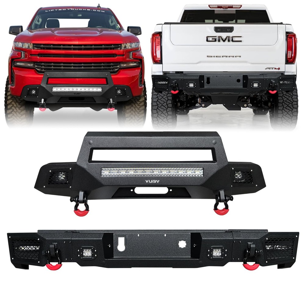 Front Rear Bumper Winch Plate 7LED 4x 4.75T D Rings 19-22 Silverado 1500 Excl LT