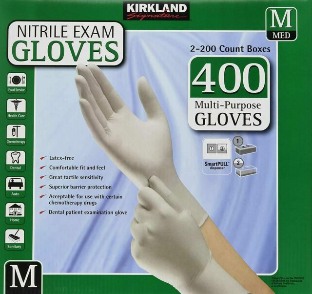 Kirkland Signature Nitrile Exam Gloves-Each pack 2×200=400 Count-Medium