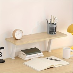1pc White Wooden Floating Desk Shelf – Rectangular No-Drill Countertop Organizer