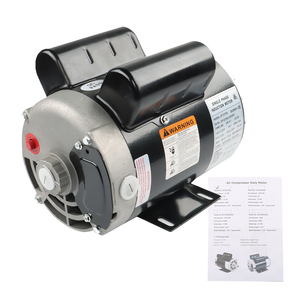 3450 RPM 3.7 HP 230V Electric Motor Compressor Duty 56 Frame 1 Phase 5/8″ Shaft