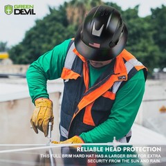GREEN DEVIL Full Brim Hard Hat Vented Construction Safety Helmet OSHA Approve